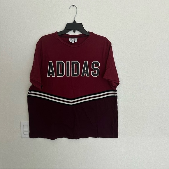 ADIDAS Maroon Burgundy Logo Stripe Graphic Tee Size S​ - Picture 1 of 4